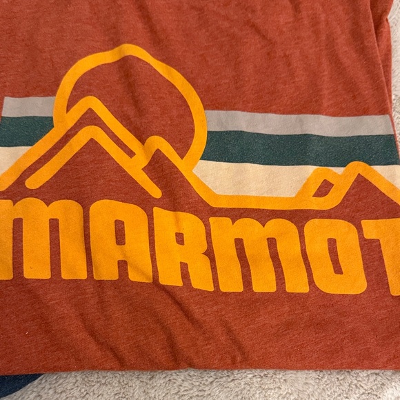 Marmot Mens Tees - Navy and Rust with Graphic Design - Picture 2 of 5